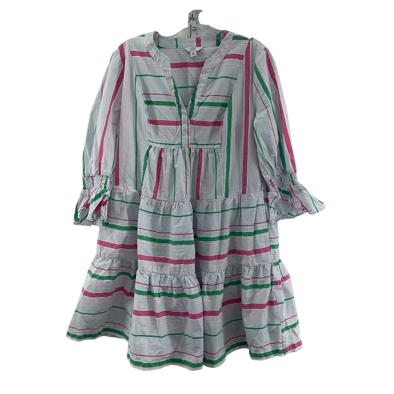 Mega Sale Crown & Ivy Women's Striped Boho Peasant Gray & Pink Swing Dress - Size S