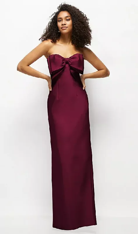 Discount Deals Strapless Satin Column Maxi Dress with Oversized Handcrafted Bow Long Bridesmaid Dresses