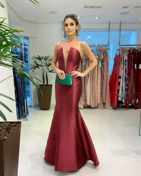 Seasonal Sale Mermaid Strapless Satin Gown Evening Dresses Bridesmaid Dresses