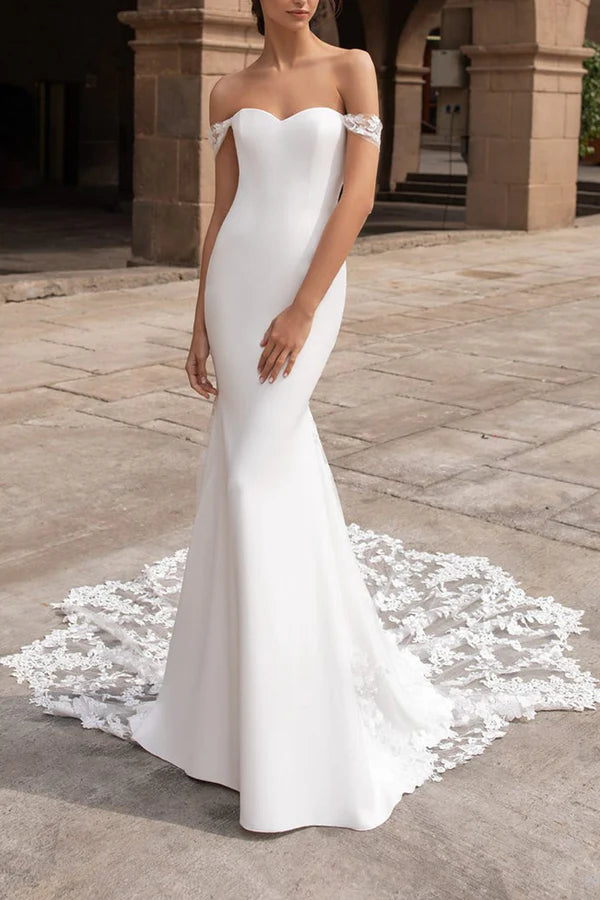 Deal of the Day Fishtail Wedding Dress Off the Shoulder Lace Bohemian Style Wedding Dress Palace Train Deal of the Day Fishtail Wedding Dress Off the Shoulder Lace Bohemian Style Wedding Dress Palace Train