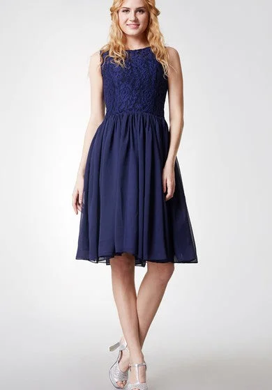 Special Buy Glamorous Jewel Neck Pleated Knee Length Chiffon Dress With Satin Sash