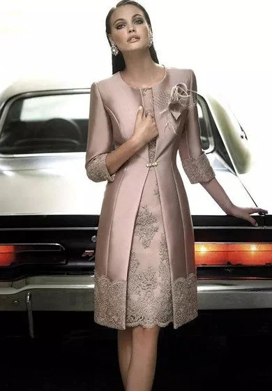 Clearance Sale Jewel A-line Knee-length 3-4 Length Sleeve Satin Mother of the Bride Dress with Zipper Back