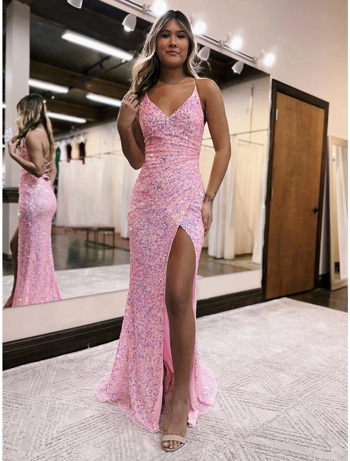 Get It Before It’s Gone Mermaid / Trumpet Prom Dresses Sparkle & Shine Dress Formal Sweep / Brush Train Sleeveless V Neck Sequined Backless with Sequin Slit Get It Before It’s Gone Mermaid / Trumpet Prom Dresses Sparkle & Shine Dress Formal Sweep / Brush Train Sleeveless V Neck Sequined Backless with Sequin Slit