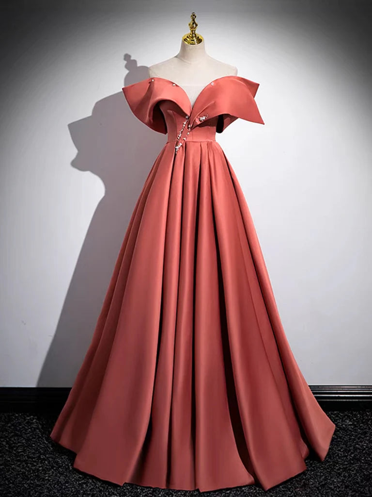 Exclusive Savings A-Line Ballgown Off Shoulder Satin Long Prom Dress Formal Dress