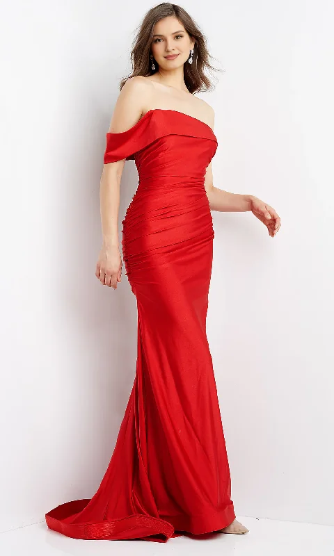 Seasonal Sale A-line off shoulder collar with single sleeves and trumpet shaped Prom dress