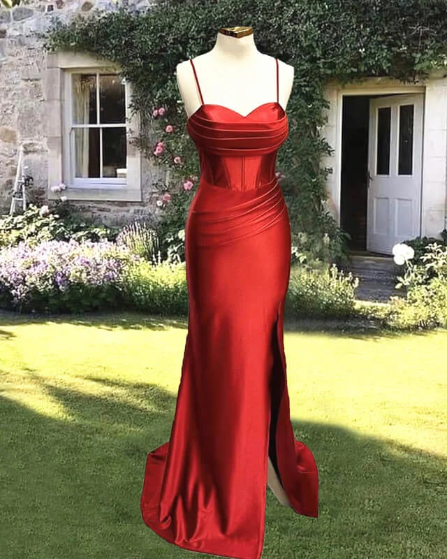 Quick Sale Mermaid Spaghetti Strap Rust Orange Satin Dress Floor-length Prom Dresses Quick Sale Mermaid Spaghetti Strap Rust Orange Satin Dress Floor-length Prom Dresses
