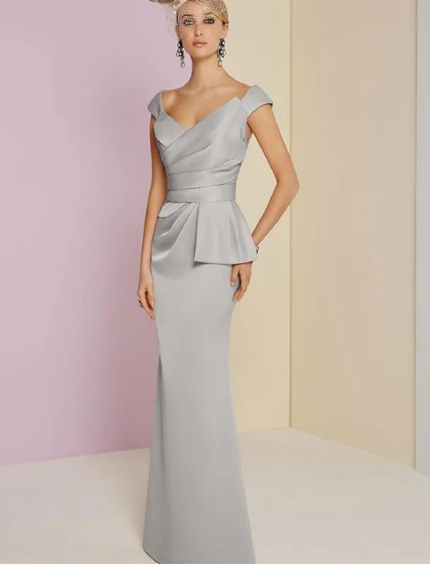 Bonus Savings Evening Gown Elegant Dress Wedding Guest Floor Length Sleeveless Plunging Neck Satin with Ruched