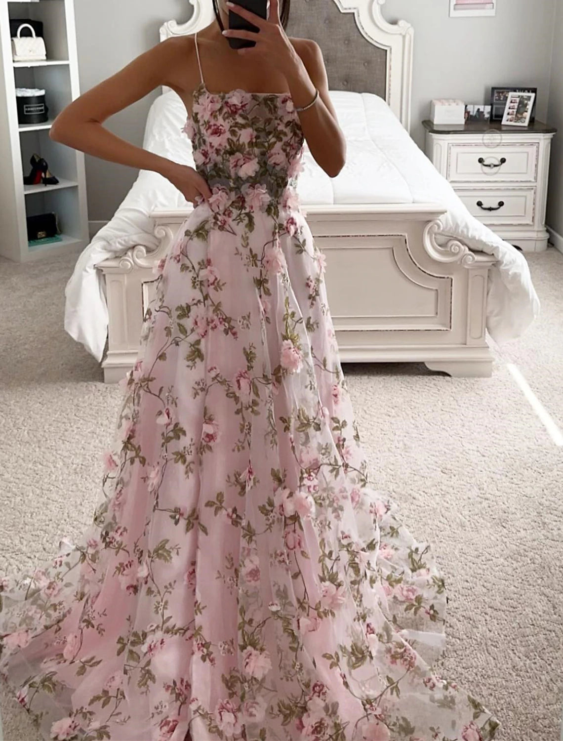 Big Discounts A-Line Prom Dresses Corsets Dress Formal Evening Party Court Train Sleeveless Spaghetti Strap Tulle with Slit