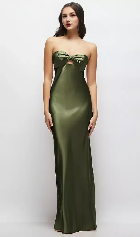 Low Prices Strapless Bow-Bandeau Cutout Satin Maxi Slip Dress Long Bridesmaid Dresses Wedding Guest Dresses