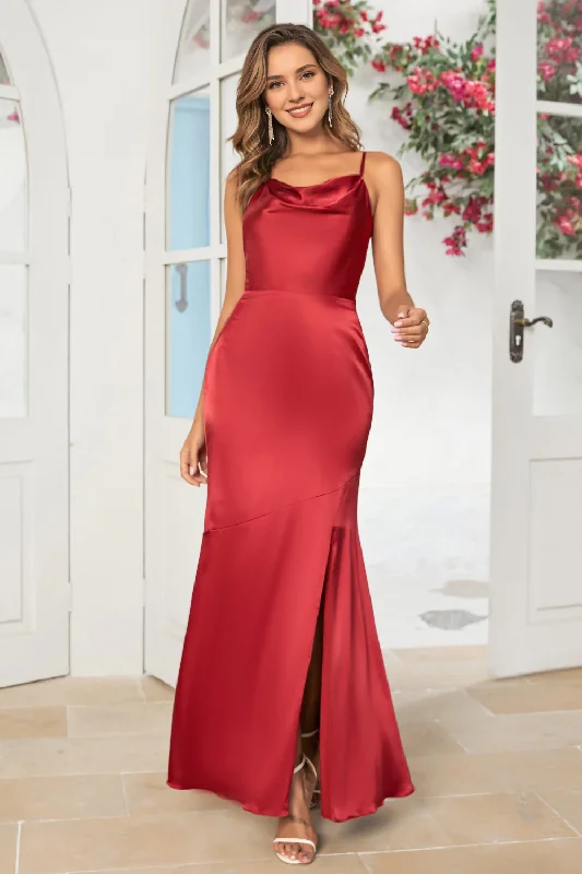 Year-End Clearance Wine red fish tail thin shoulder strap slit long bridesmaid dress Year-End Clearance Wine red fish tail thin shoulder strap slit long bridesmaid dress