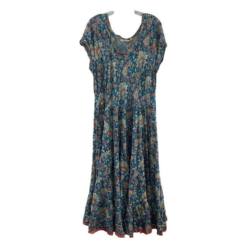 Special Offer Soft Surroundings Women's Floral Print Long Shift Sundress Blue/Red 1X Plus