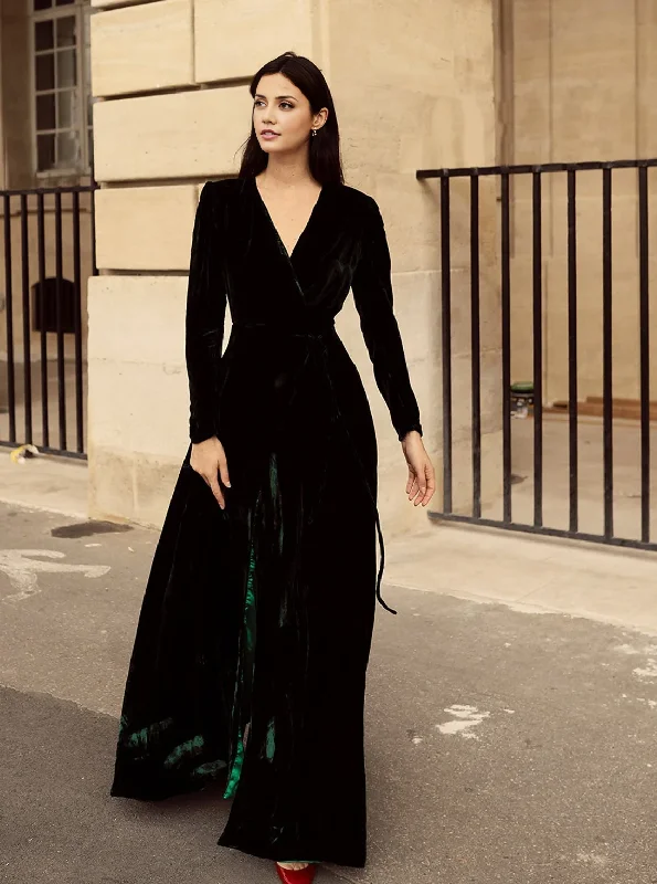 Deal of the Day Long Wrap Formal Dresses Velvet Deep V-Neck Women Long Sleeve Wedding Guest Dress Evening Dresses