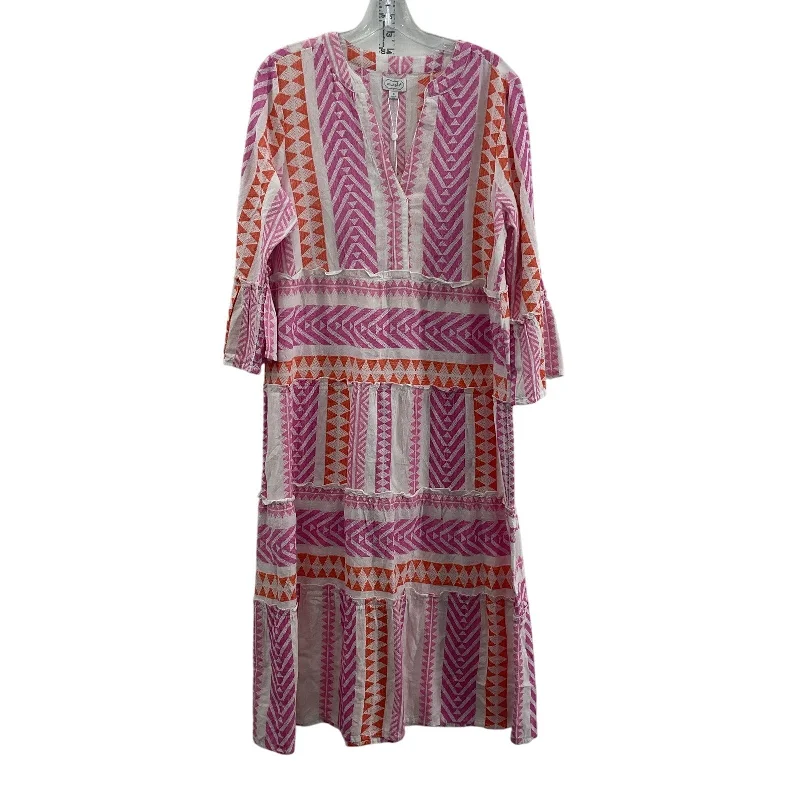 Special Price Mudpie White/Pink Abstract Print Peasant Women Long A-Line Dress, S, Cotton, NWT