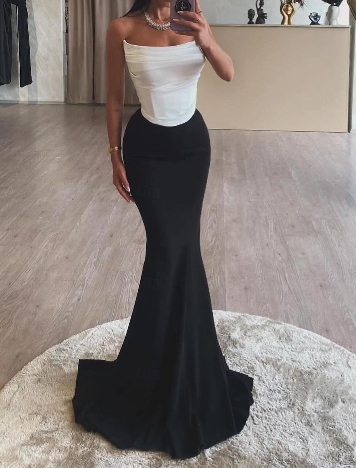 Don't Wait Black Mermaid / Trumpet Evening Dresses Corsets Formal Floor Length Sleeveless Strapless Stretch Crepe Backless with Ruched Don't Wait Black Mermaid / Trumpet Evening Dresses Corsets Formal Floor Length Sleeveless Strapless Stretch Crepe Backless with Ruched