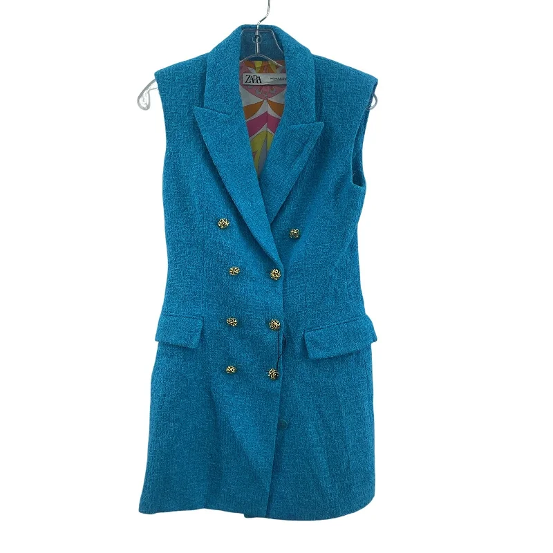 Inventory Reduction Zara Women's Bright Blue Cotton Double Breasted Tweed Shift Dress XS Preowned