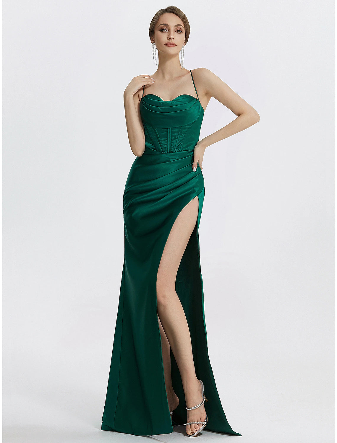 Members Only Mermaid / Trumpet Prom Dresses Corsets Dress Wedding Guest Black Tie Floor Length Sleeveless Cowl Neck Satin with Ruched Slit Members Only Mermaid / Trumpet Prom Dresses Corsets Dress Wedding Guest Black Tie Floor Length Sleeveless Cowl Neck Satin with Ruched Slit