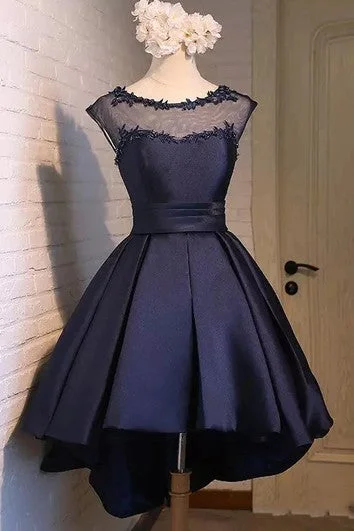 Reduced Prices Bateau A-line High-low Short Sleeve Satin Prom Dress with Lace-up Back Reduced Prices Bateau A-line High-low Short Sleeve Satin Prom Dress with Lace-up Back