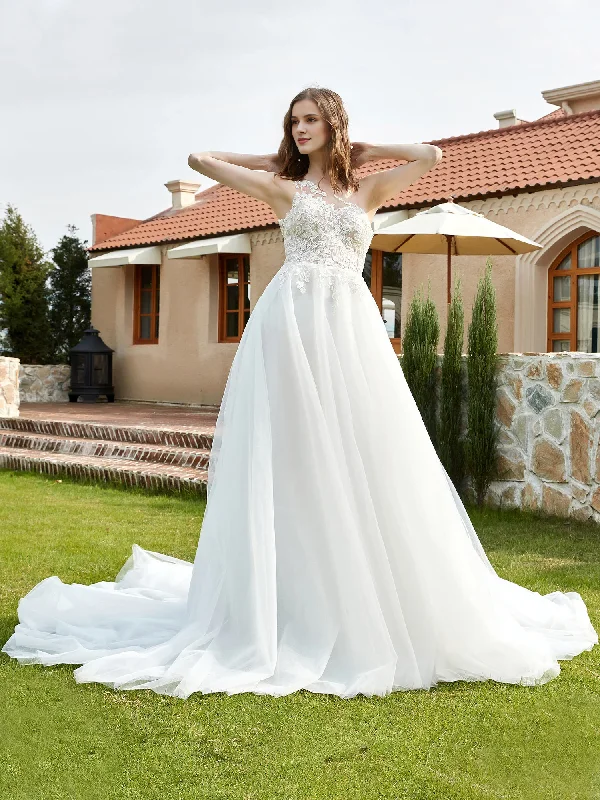 Crazy Savings One shoulder lace tight corset church trailing bridal gown