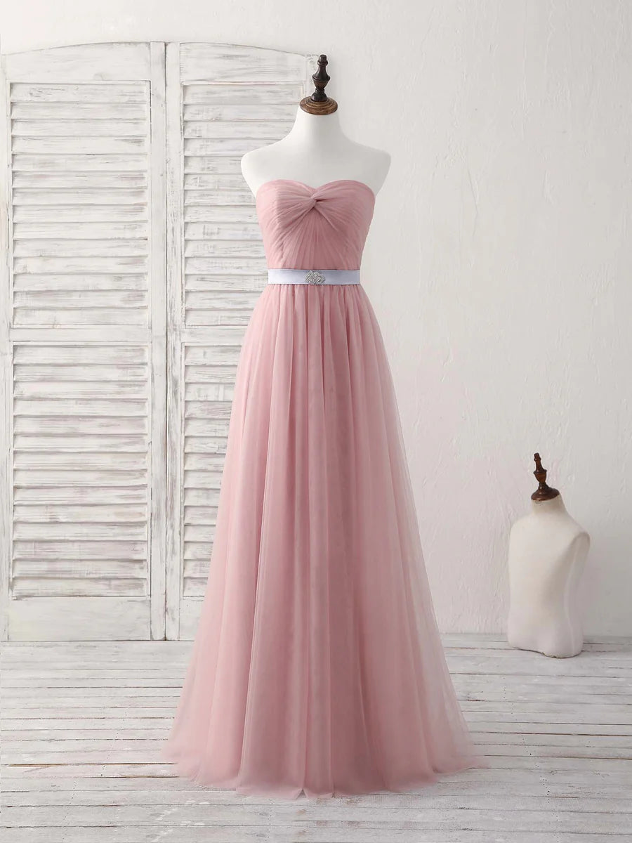 Customer Appreciation Sale A-Line Pink Sweetheart Neck Tulle Long Prom Dress Bridesmaid Dress Customer Appreciation Sale A-Line Pink Sweetheart Neck Tulle Long Prom Dress Bridesmaid Dress