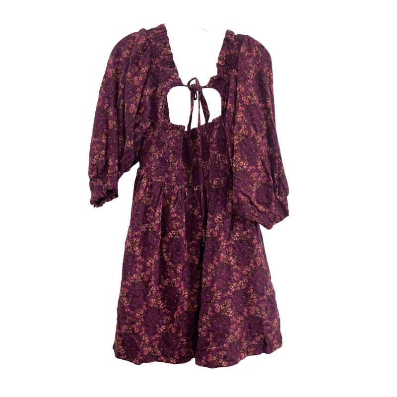 Bonus Savings Free People Purple Women's Floral Off Shoulder Midi Fit & Flare Dress L, Cotton