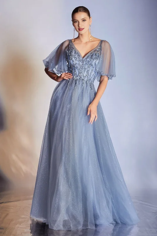 Clearance Sale A-line sheer V-neck transparent short sleeved and floor length Prom dress Clearance Sale A-line sheer V-neck transparent short sleeved and floor length Prom dress