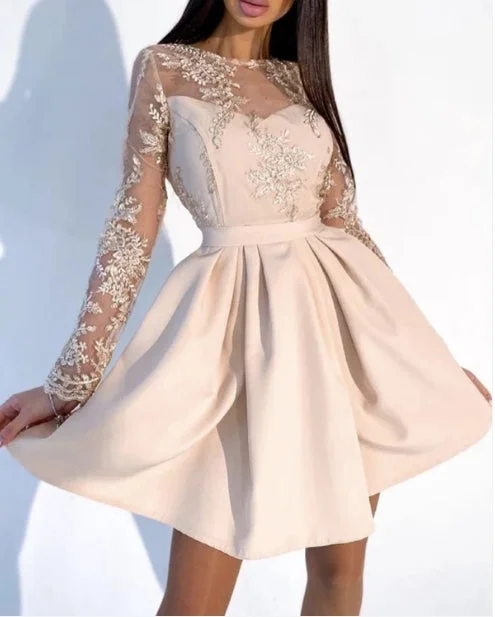 New Deals Cute A-Line Mini Dress Champagne Dresses Lace Long Sleeves Bridesmaid Dresses New Deals Cute A-Line Mini Dress Champagne Dresses Lace Long Sleeves Bridesmaid Dresses