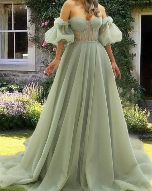 While Supplies Last Sage A-Line Princess Off The Shoulder Floor-length Corset Dress Prom Dresses While Supplies Last Sage A-Line Princess Off The Shoulder Floor-length Corset Dress Prom Dresses