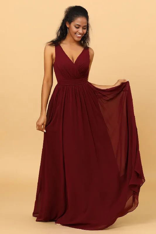 Today’s Special A-line V-Neck Chiffon Burgundy Bridesmaid Dress