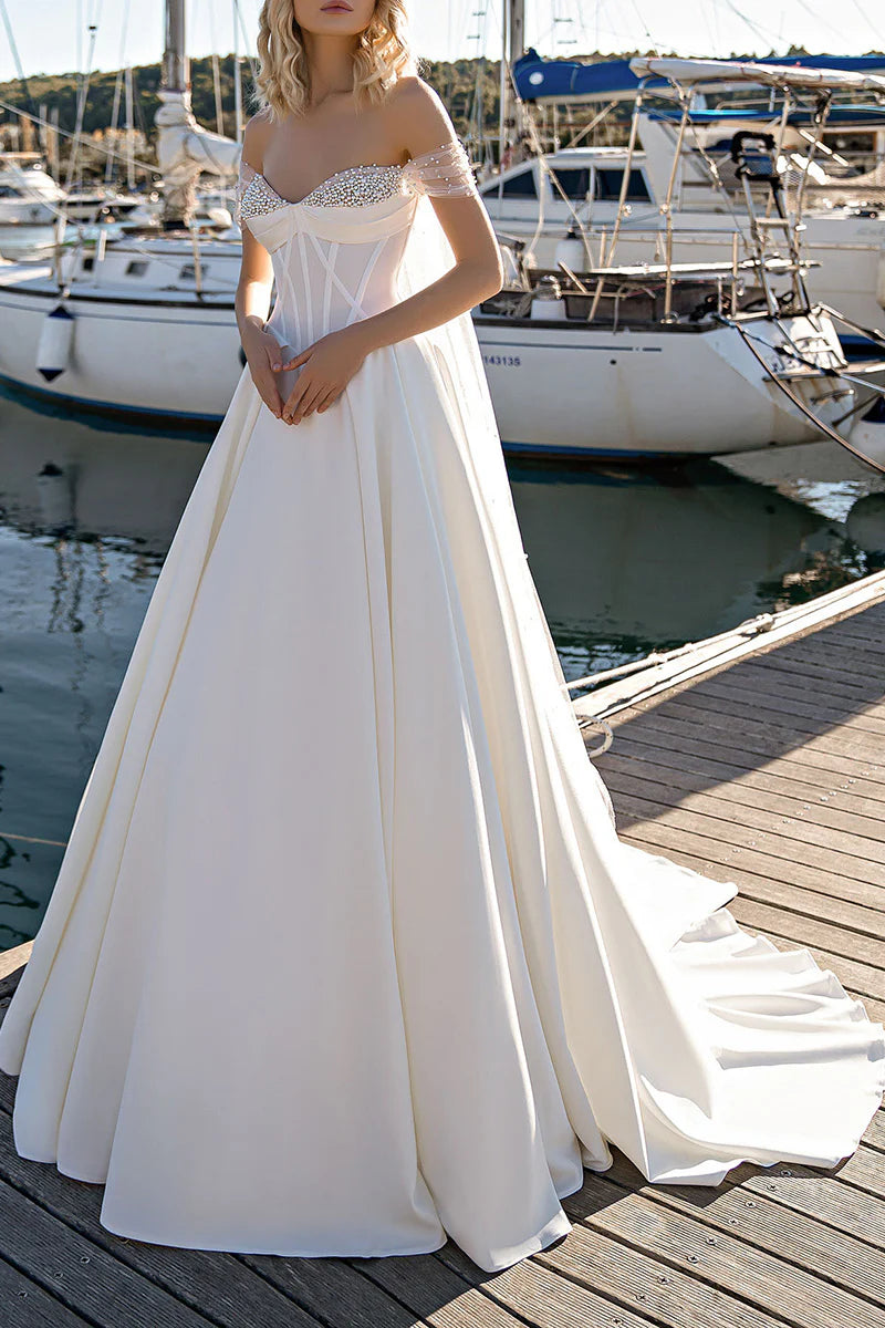 Price Drop Alert A Line Sweetheart Pearl Country Style Wedding Dress