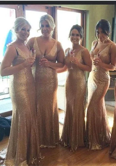 The Best Prices Stunnning V-Neck Sequins Gold Bridesmaid Dresses 2018 Plus Size Long Floor Length The Best Prices Stunnning V-Neck Sequins Gold Bridesmaid Dresses 2018 Plus Size Long Floor Length