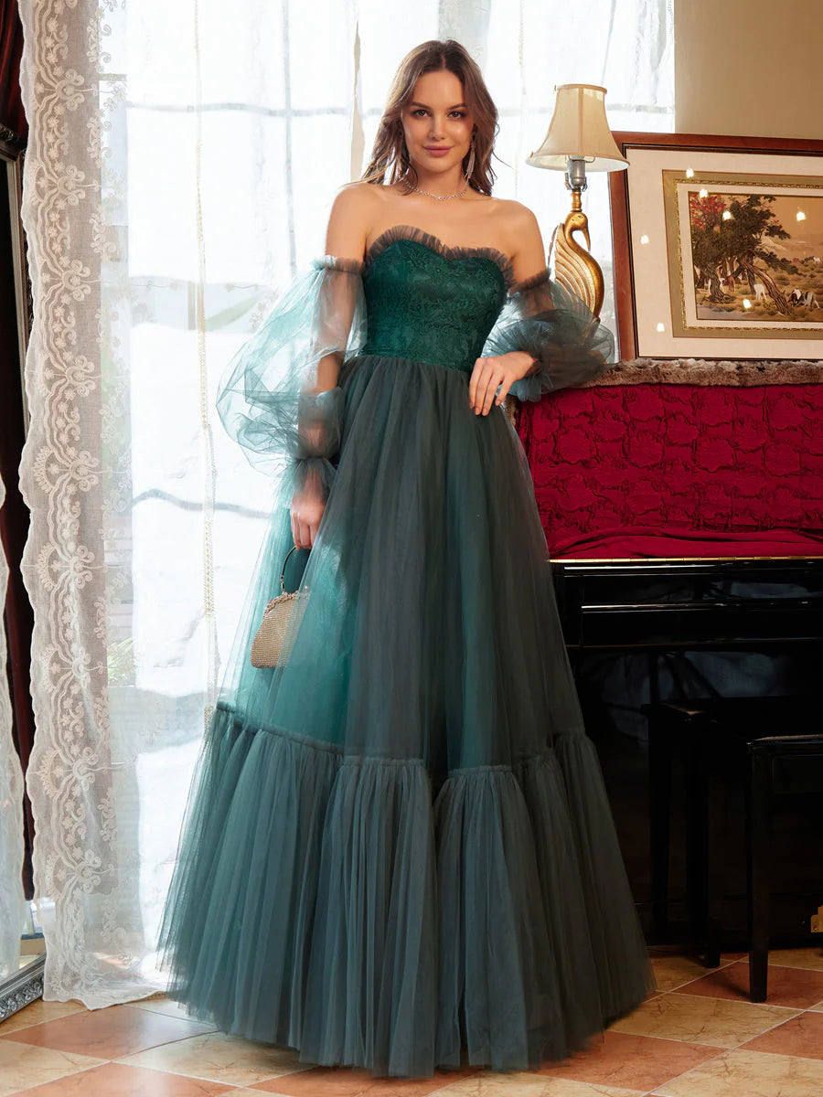 Act Now A-Line/Princess Tulle Sweetheart Long Prom Dresses