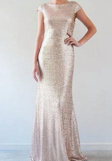 Super Bargain Sequined Cap Sleeve Floor-Length Dress With Low-V Back
