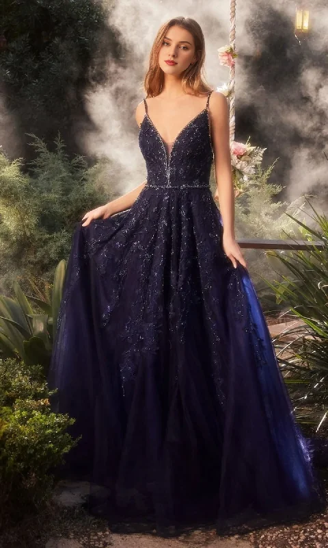 Major Savings Elegant V-neck A-line backless navy blue Prom dress