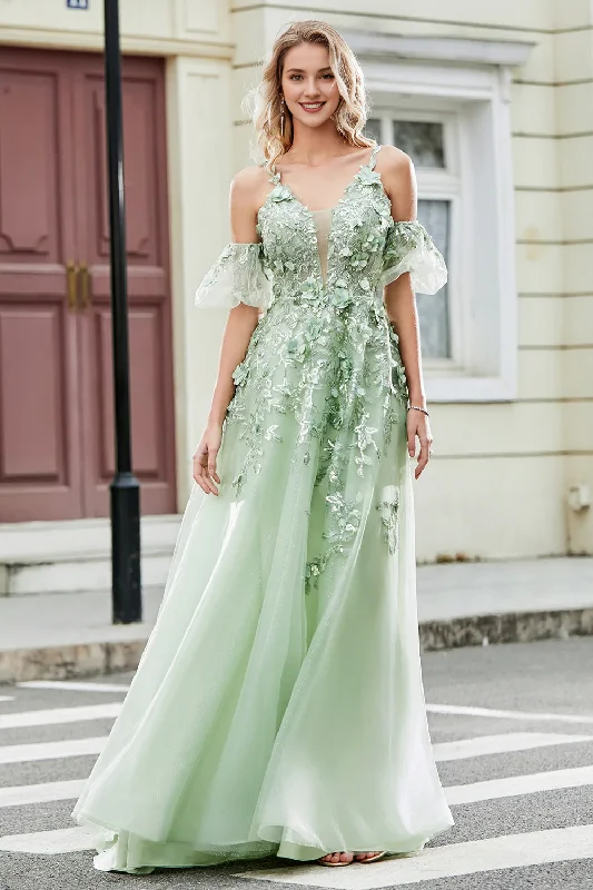 Unmissable Offer A-line thin shoulder strap tight corset with embroidered sage ball dress