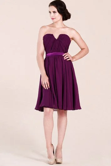 Limited Time Strapless V-cut Short Pleated Chiffon Dress