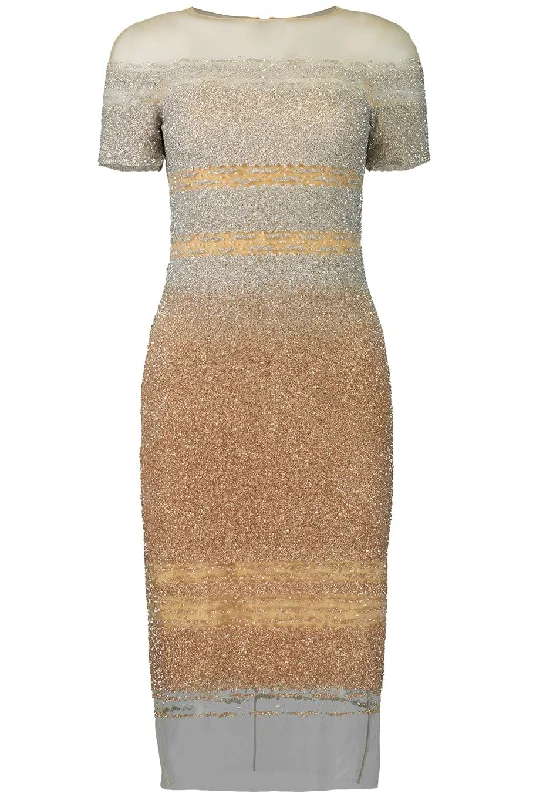 Year-End Clearance Silver & Gold Ombre Sequin Cocktail Dress