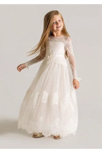 Special Promotion Modern Tulle Lace A-line Flower Girl Dress Long Sleeve
