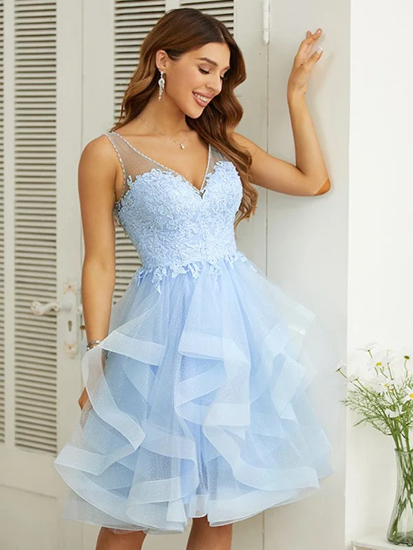Incredible Offers A-Line/Princess Applique V-neck Sleeveless Knee-Length Dresses