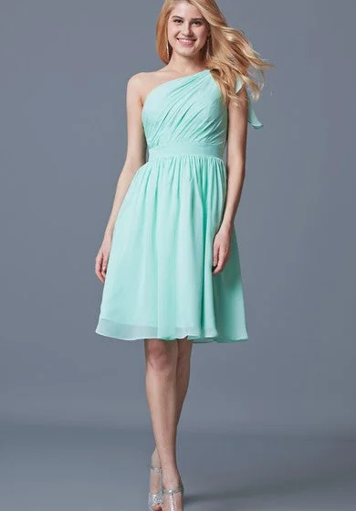 Anniversary Sale Sassy One Shoulder Pleated Short Chiffon Dress With Bow