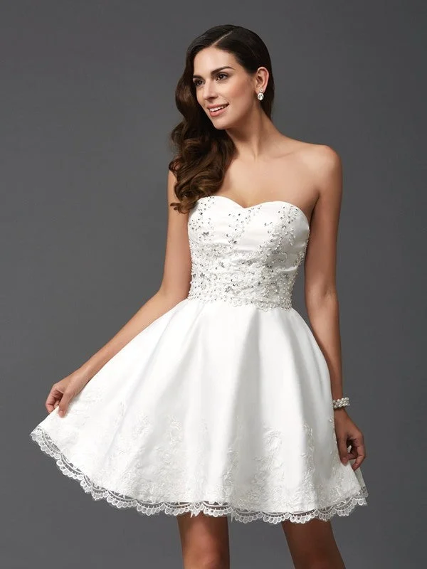 Crazy Deals A-Line/Princess Sweetheart Beading Sleeveless Short Satin Dresses