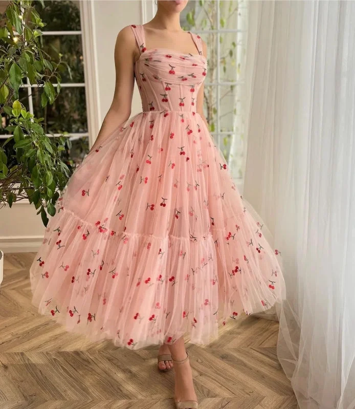 Clearance Items A-line Cherry Lace Appliques Prom Dresses for Women Tulle Wedding Dress lovely Long Skirt Clearance Items A-line Cherry Lace Appliques Prom Dresses for Women Tulle Wedding Dress lovely Long Skirt