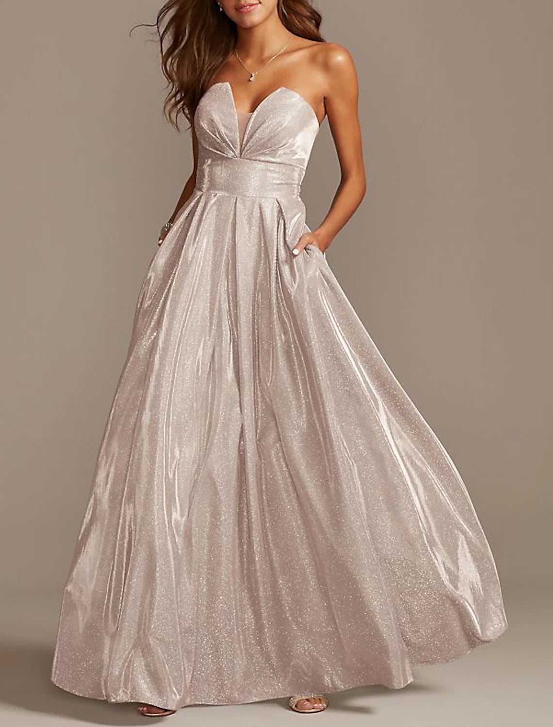 New Deals A-Line Sparkle Sexy Engagement Prom Dress Strapless Sleeveless Floor Length Sequined with Pleats Sequin