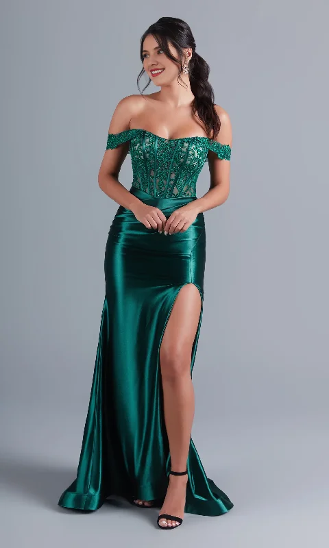 Price Rollback Off shoulder emerald green and floor length dress