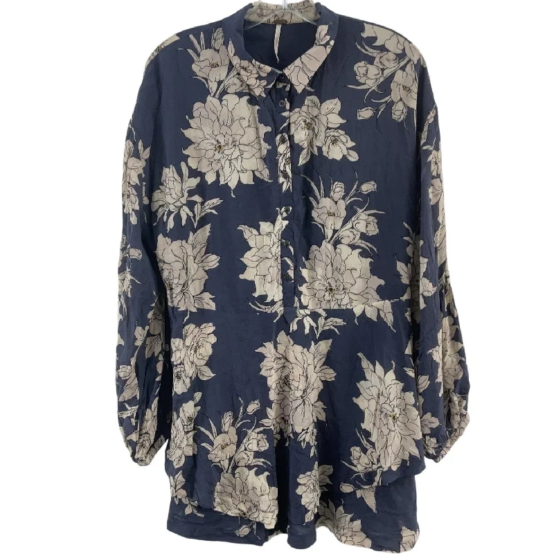 Great Bargains Free People Blue-Gray Floral 1/2 Button-Up Blouson Dress Rayon Women XS Preowned