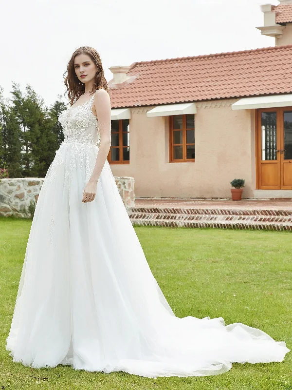 Act Now Illusion deep V-neck lace tight corset wedding dress