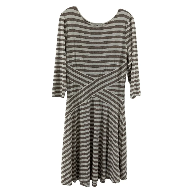 Best Bargains Beige by ECI White/Beige Striped Long Sleeve Long Sheath Dress Womens L Preowned