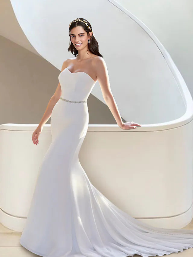 Early Access Formal Wedding Dresses Court Train Strapless Stretch Fabric With Sashes Ribbons Early Access Formal Wedding Dresses Court Train Strapless Stretch Fabric With Sashes Ribbons