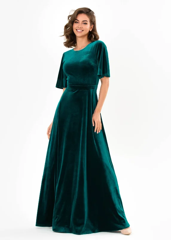 New Markdowns Teal Green Long Dress Bridesmaid Velvet Wedding Guest Dress Slit Wrap Dress