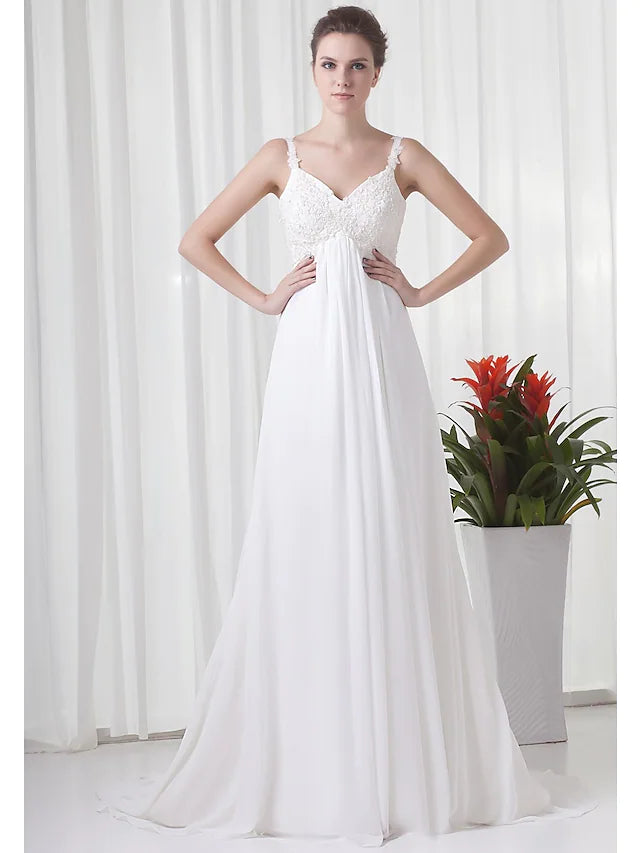 Bargain Prices Engagement Formal Wedding Dresses Court A-Line Spaghetti Strap V Neck Chiffon With Beading Appliques Bargain Prices Engagement Formal Wedding Dresses Court A-Line Spaghetti Strap V Neck Chiffon With Beading Appliques