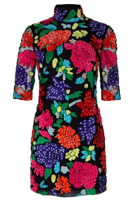 Quick Sale Floral Beaded Mock Neck Dress
